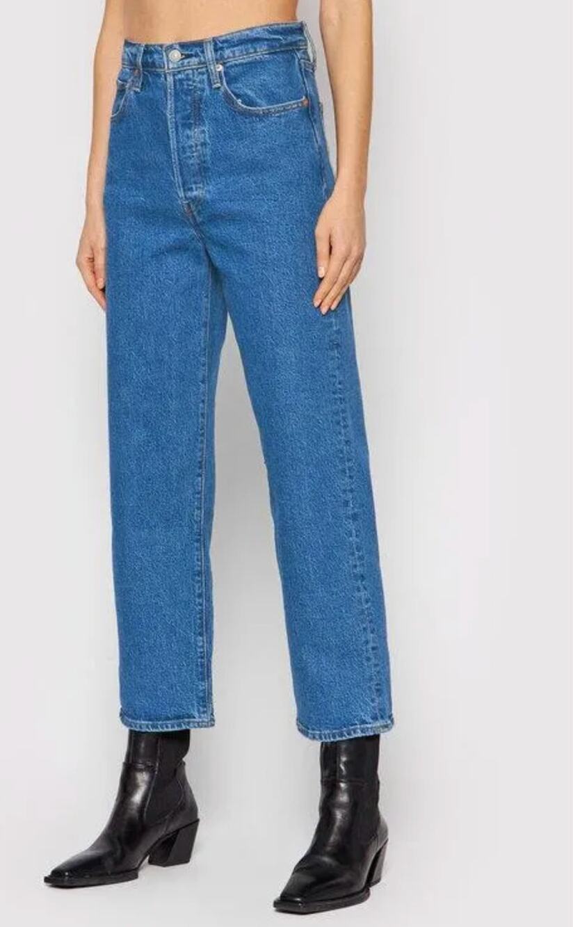 Levi's Premium Ribcage Straight Ankle Jeans Button Fly Medium Wash Capsule 25